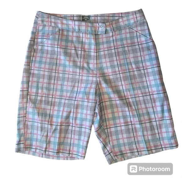 Callaway Pants - Callaway Opti Dri Women’s Golf Shorts Pink Blue White Plaid Size 6 Polyester